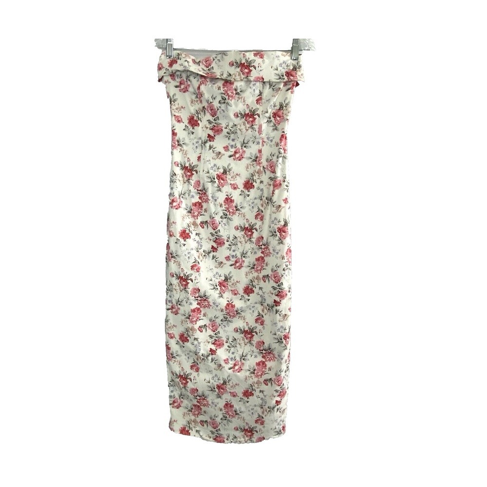 MABLE Women Bodycon Tube Floral Straight Across Midi Corset Dress Sz S White